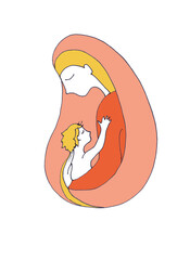Christmas, mother and child, madonna and child, graphic color sketch on a white background