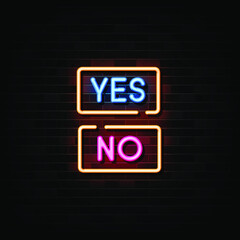 Yes No Neon Text Vector. Yes No neon sign, design template