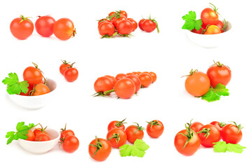 Collage of cherry on a white background cutout
