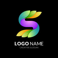 Obraz premium letter S nature logo, letter S and leaf, combination logo with 3d colorful style