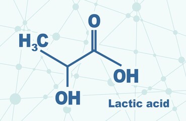 Lactic acid molecule. Structural chemical formula. Infographics illustration. Lines and dots connected background