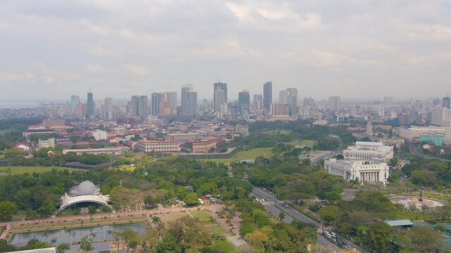 Daytime Cloudy Timelapse Overlooking Binondo Manila, Luneta Park, Intramuros, And Manila City Hall
