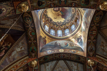 Fototapeta na wymiar Dome of the Church of the assumption of the blessed virgin. Petersburg