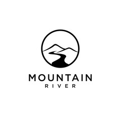 Simple Mountain Peak and River Logo. Water Nature Vector Design