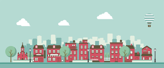Naklejka premium Modern city / town street flat vector illustration (no person)