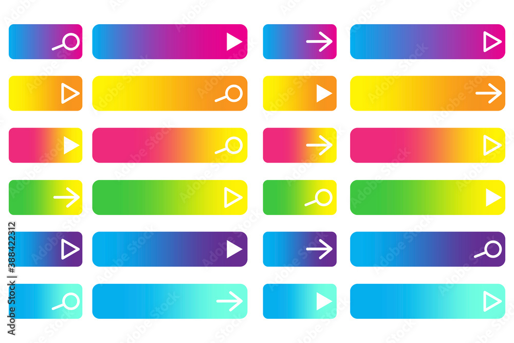 Poster rectangular web buttons. vector multicolored icons for clicking on the site. bright navigation symbo