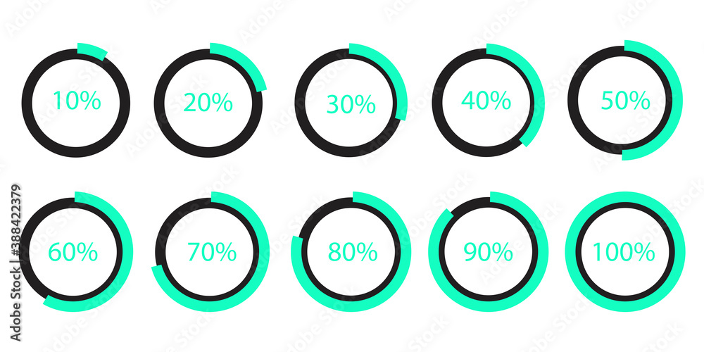 Poster round vector icon for percentage threshold. green bootloader set. a circular loading indicator. stoc