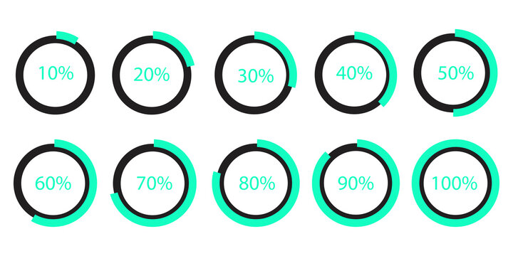 Round vector icon for percentage threshold. Green bootloader set. A circular loading indicator. Stock image. EPS 10.