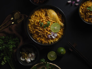 Northern Thai food, Noodles curry soup with Chicken (Khao Soi)