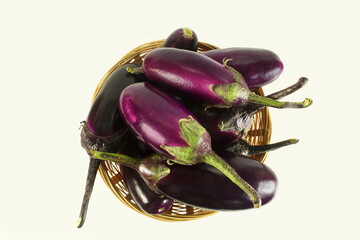  fresh eggplant, aubergine bringal in white background,top view