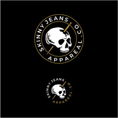 Vintage Badge stamp skull skeleton with sewing needle logo design