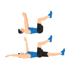 Man doing dead bug exercise. Abdominals exercise. Flat vector illustration isolated on white background.Editable file with layers
