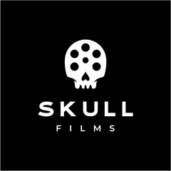 Movie slide reel with skull skeleton showing horror movie logo design