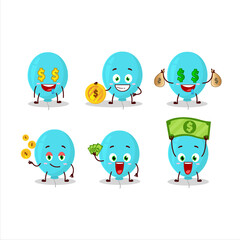 Blue balloon cartoon character with cute emoticon bring money