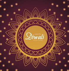 happy diwali celebration with lettering in golden mandala