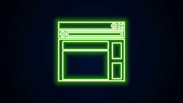 Glowing neon line Website template icon isolated on black background. Internet communication protocol. 4K Video motion graphic animation.