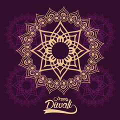 happy diwali celebration with golden mandala