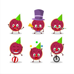 Cartoon character of cranberry pie with various circus shows