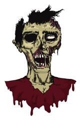 Male Zombie Colored Portrait in Hand Drawn Style, Vector Illustration