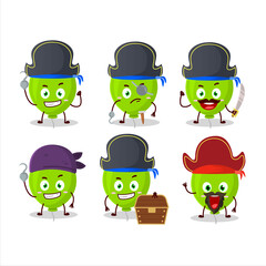Cartoon character of green balloon with various pirates emoticons