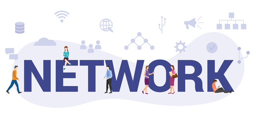 network concept with modern big text or word and people with icon related modern flat style