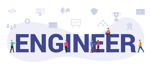 engineer concept with modern big text or word and people with icon related modern flat style