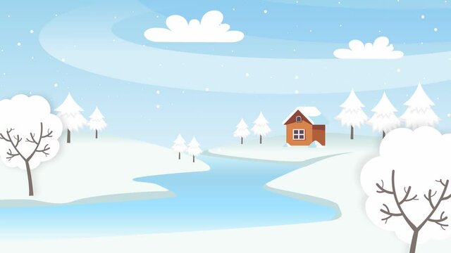 animated cartoon videos. animated video depicting the atmosphere of life when winter arrives, with ice hills everywhere.