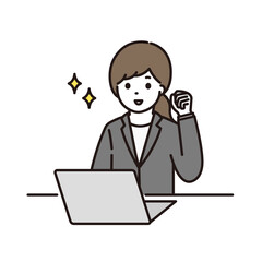 ビジネスウーマン ガッツポーズ パソコン