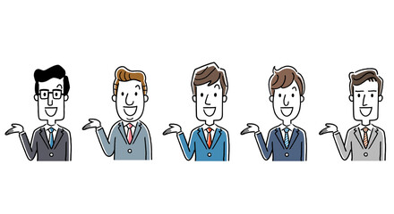 イラスト素材：スーツ姿の男女、ビジネス、セット、紹介、案内
