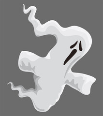 Cartoon Ghost with Howling Gesture and White Sheet, Vector Illustration