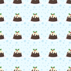 Christmas pudding vector  A traditional holiday season dessert with a creamy top.  With snow background