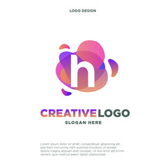 Letter H logo with colorful splash background, letter combination logo design for creative industry, web, business and company.
