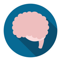 Brain Design inside Round Button in Flat Style, Vector Illustration
