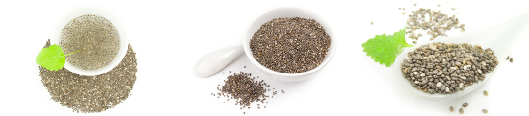 Group of organic dry chia seeds