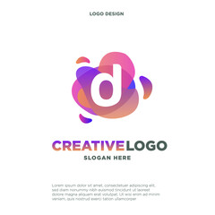 Obraz premium Letter D logo with colorful splash background, letter combination logo design for creative industry, web, business and company.