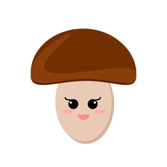mushroom with a cute smiling face in vector flat style. isolated. icon, card, poster, food, superfood, plant