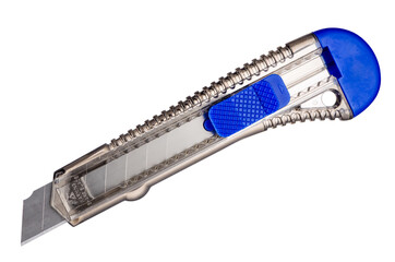 Blue Segmented Blade Utility Knife Isolated on White Background
