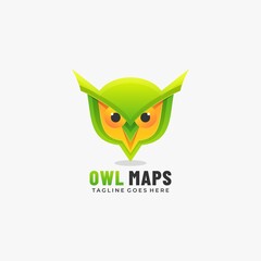 Vector Logo Illustration Owl Maps Gradient Colorful Style.