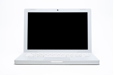 Laptop with empty space black screen. Isolated on white background.