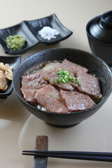 Wagyu Japanese beef on rice bowl
