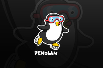 Penguin esport mascot design. Ice skating