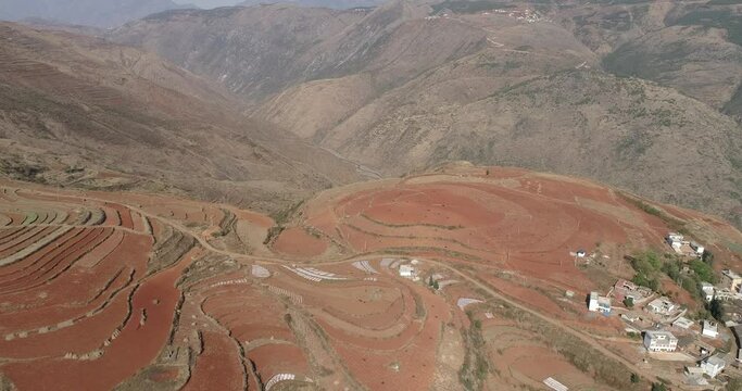 Saturday, March 24, 2018, Aerial View of Dongchuan Red Land, located in the town of Xintian, 40km southwest of Kunming City, southwest China's Yunnan Province, China.