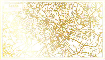 Leeds England City Map in Retro Style in Golden Color. Outline Map.