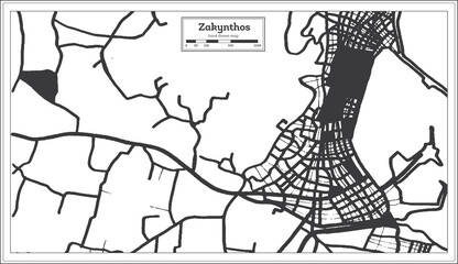 Zakynthos Greece City Map in Black and White Color in Retro Style. Outline Map.