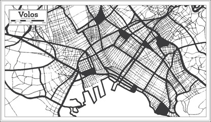 Volos Greece City Map in Black and White Color in Retro Style. Outline Map.