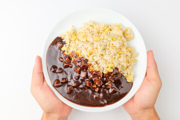 Jajang rice on white background
