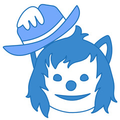 wolf showing taking off hat gesture, tipping hat emoji, funny cartoon character with simplistic facial expression, simple hand drawn emoticon, vector illustration