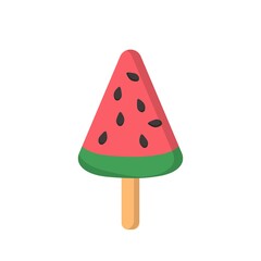 Red and green watermelon-shaped popsicle, cartoon comic illustration
