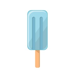Soda-flavored blue popsicle with popsicle stick, cartoon comic illustration