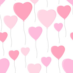 Naklejka na ściany i meble Seamless pattern heart balloons Valentine's Day vector illustration